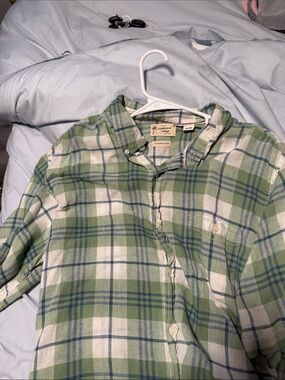 Weatherproof Green and White Plaid Casual Button-Down Shirt